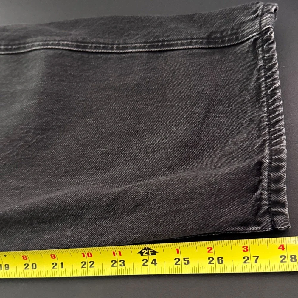 Uniqlo Denim Pleated Trousers Womens 26 Black Wide Leg‎ Barrel High Rise Denim